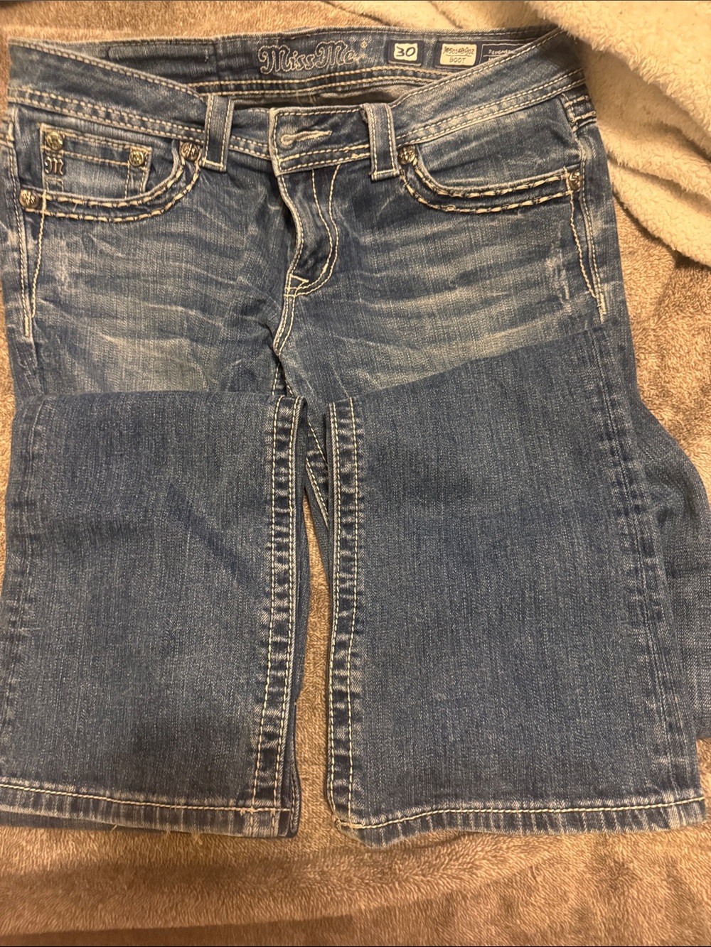 Miss Me Distressed Embellished Back Pocket Jeans - Light Blue - Picture 4 of 4